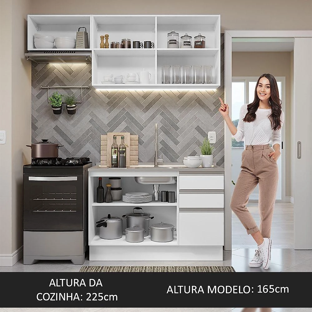 Armário De Cozinha 180Cm Branco Glamy 09 Branco