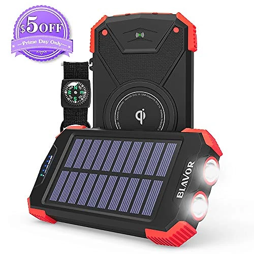 Powerbank Carregador solar Qi Wireless Sem Fio 10000mAh Bateria Externa Lanterna LED Bússola Chuva