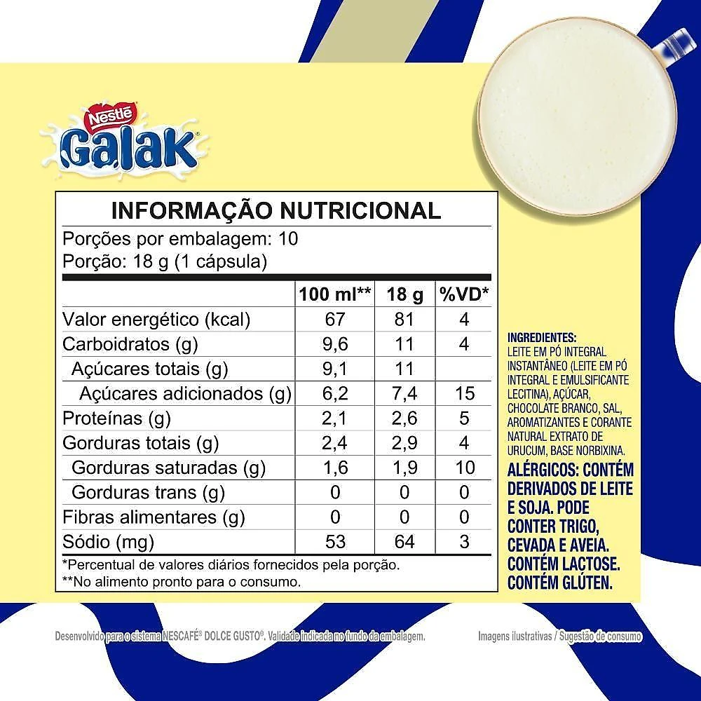 Cápsulas de Bebida Nescafé Dolce Gusto Galak Chocolate Branco Caixa 10 Unidades