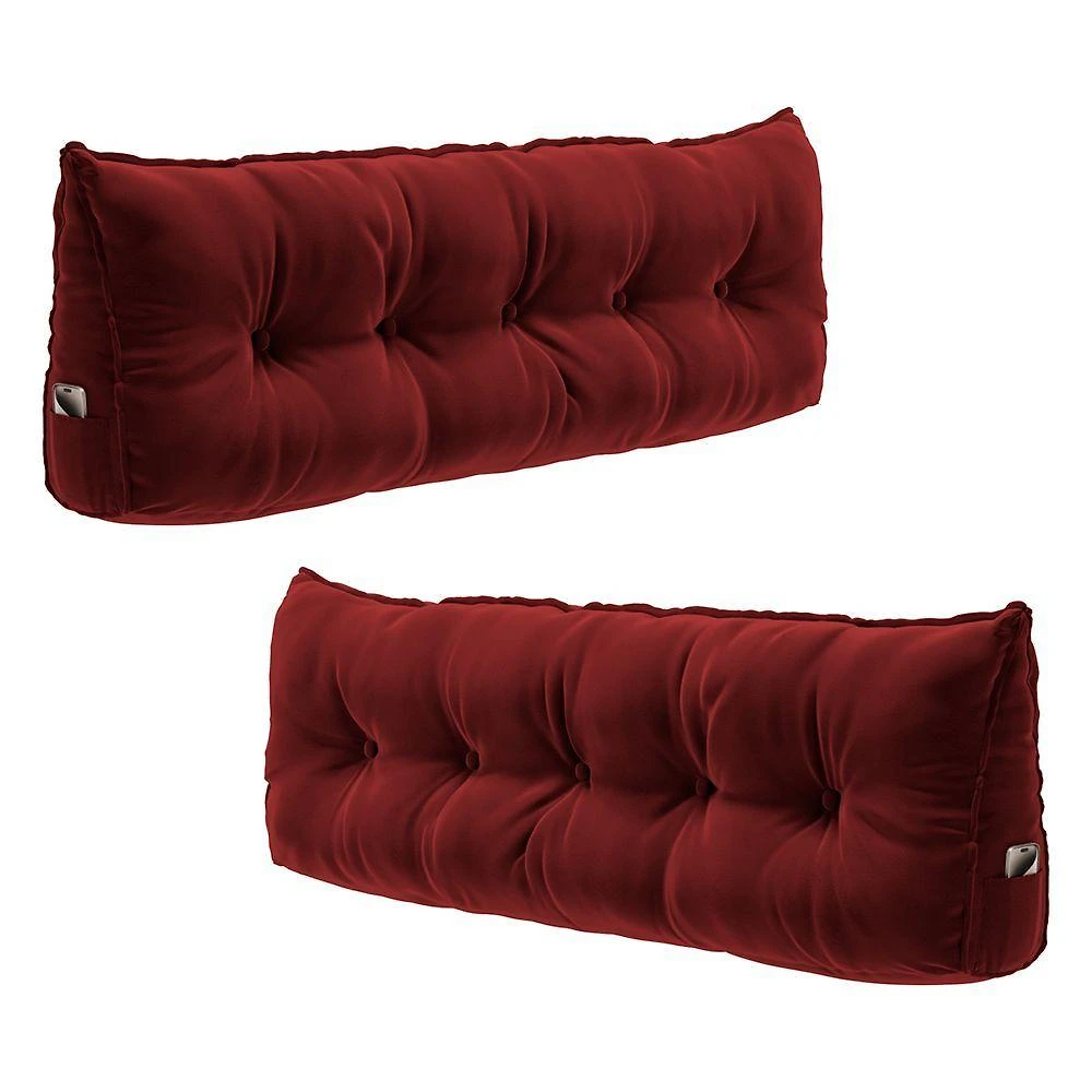 Kit 2 Almofadas Cabeceira Spot 195cm Apoio Lombar Porta Celular Veludo Vermelho Abmaza