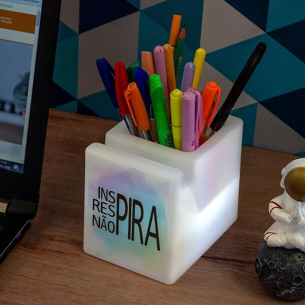 Organizador De Mesa Iluminado Não Pira Porta Lápis E Celulares
