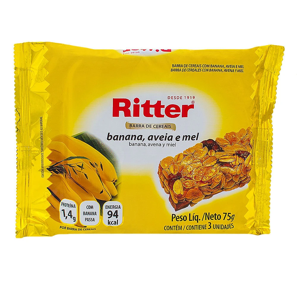 Barra de Cereais Ritter Banana, Aveia e Mel com 3 Unidades de 25g cada