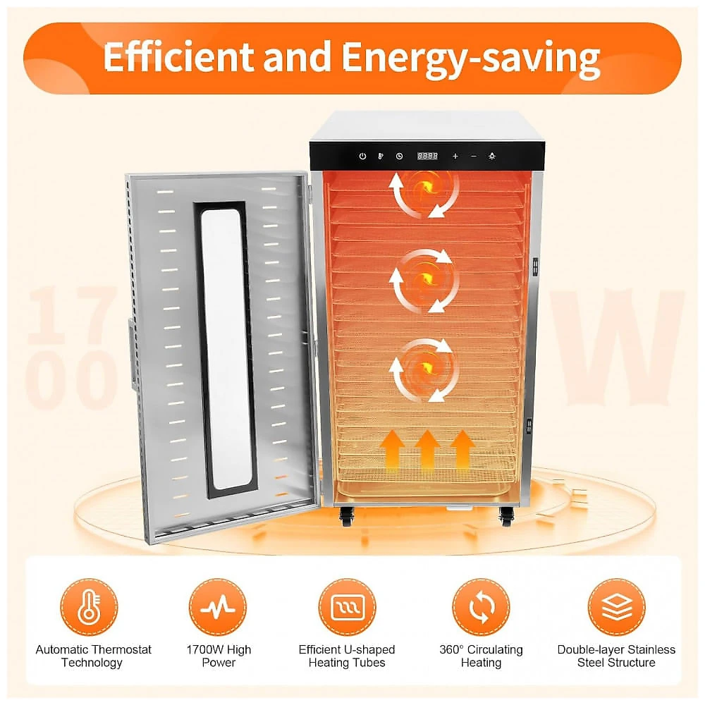 Desidratador Comercial TFCFL Prata 20 Bandejas Aço Inox 360° Circulação 110V