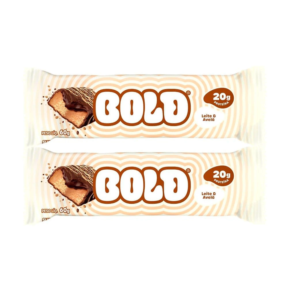 Kit 2 Barra de Proteína Bold Sabor Leite & Avelâ com 20g de Proteína 60g