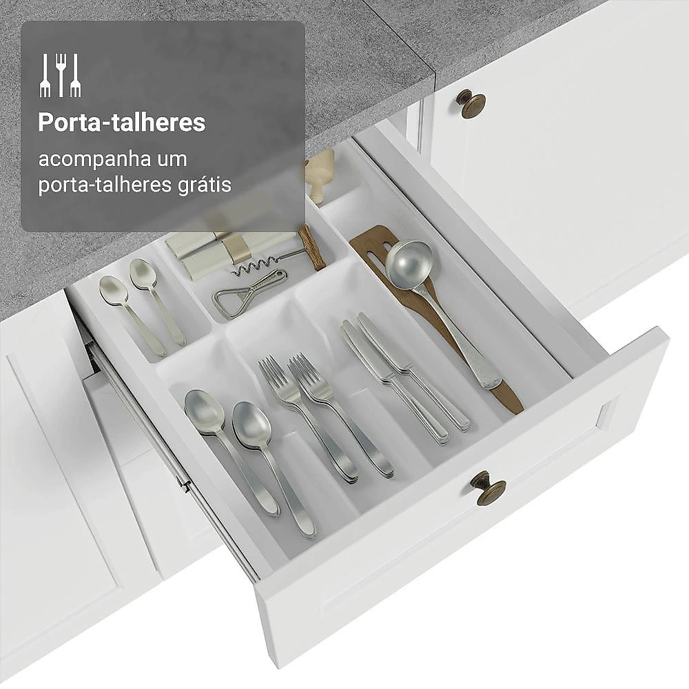 Balcão de cozinha 120 cm 2 portas 3 gavetas branco vik madesa