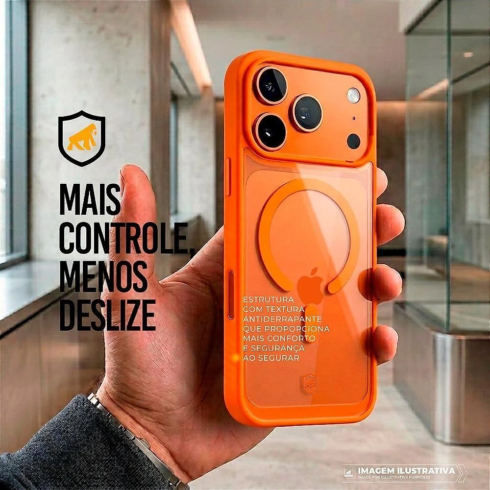 Capa para Iphone 17 Pro Gshield Magsafe Wave Transparente Policarbonato Laranja 1 Unidade