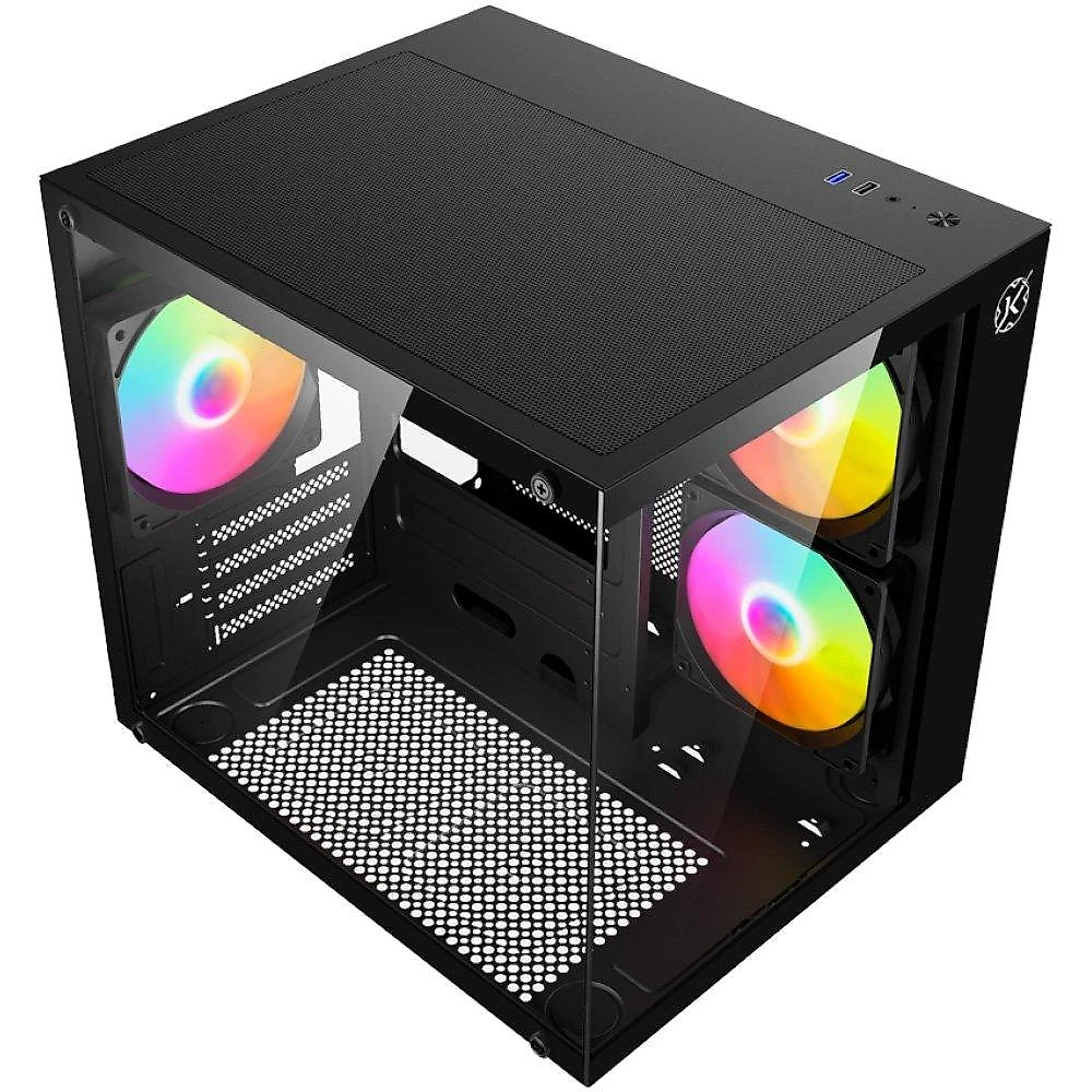 Gabinete Gamer Kalkan Midgard Lite Wind, M-ATX, Frontal e Lateral em Vidro Temperado, 3 Ventoinhas RGB, Preto - KLK00091