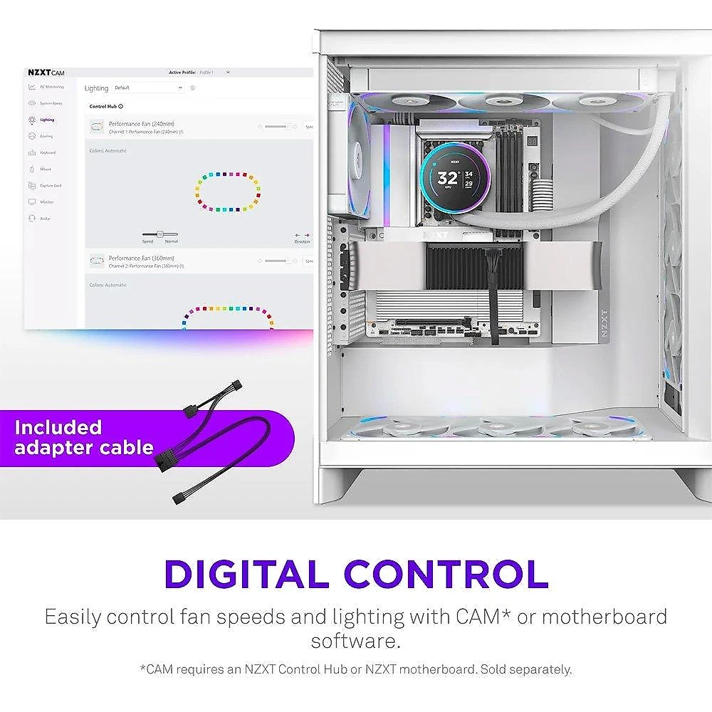 Ventoinha NZXT F360X Performance, 120mm, PWM, RGB, 3x Single-Frame, Branco - RF-U36PN-W1