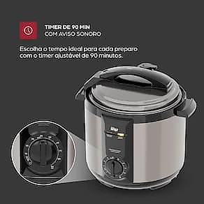 Panela de Pressão Elétrica Wap WPPE2 5L 900W Revestimento Antiaderente Gray Stone Timer Inox 110V
