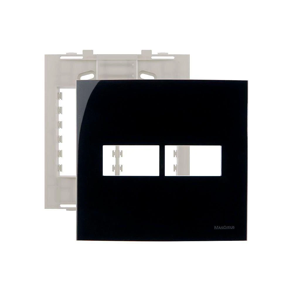 Placa Com Suporte Margirius Sleek 4x4 Para 2 Módulos Horizontais Preto Ebony