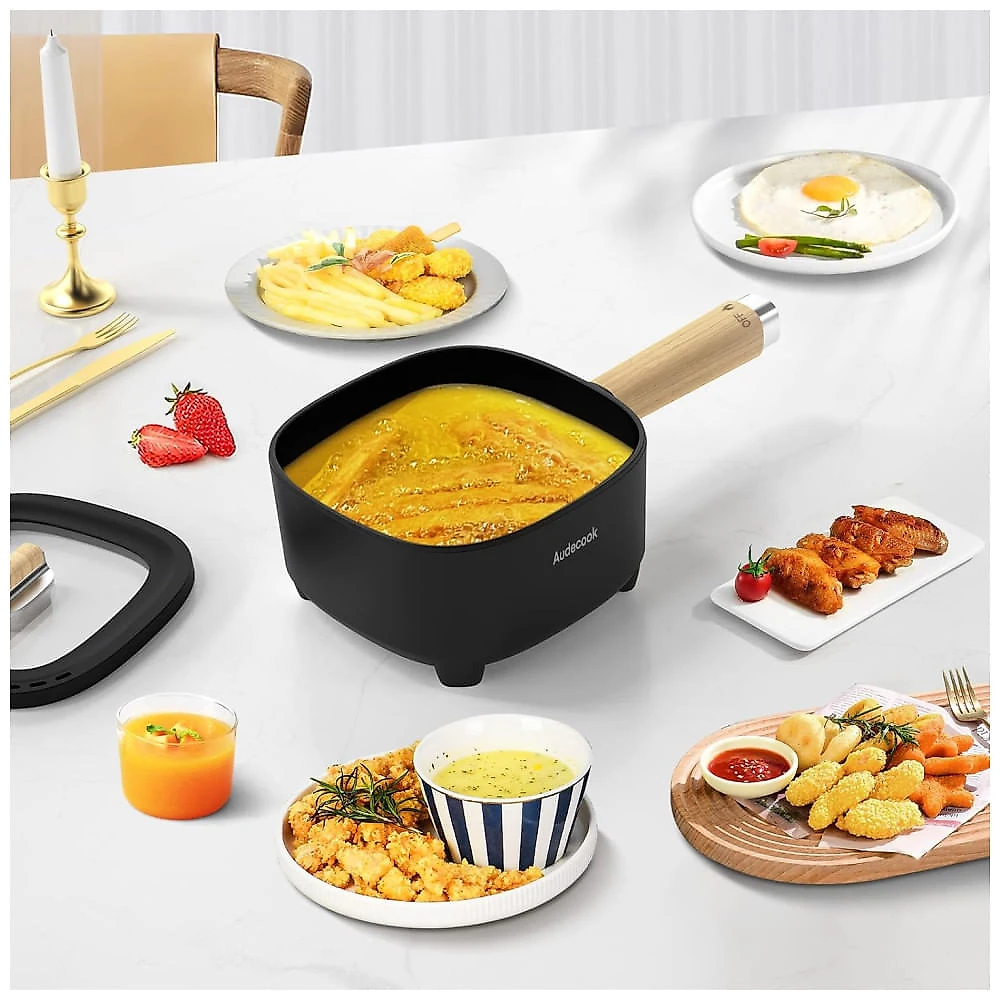 Audecook Hot Pot Electric 2L: Panela Multifuncional de 8 Polegadas com Revestimento Antiaderente e Controle de Potência Duplo