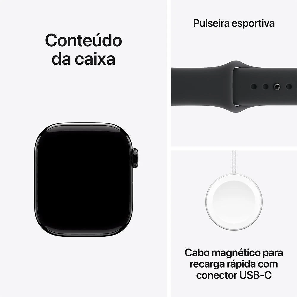 Apple Watch Series 11 GPS + Cellular - Caixa preta brilhante de alumínio – 42 mm - Pulseira esportiva preta – M/G