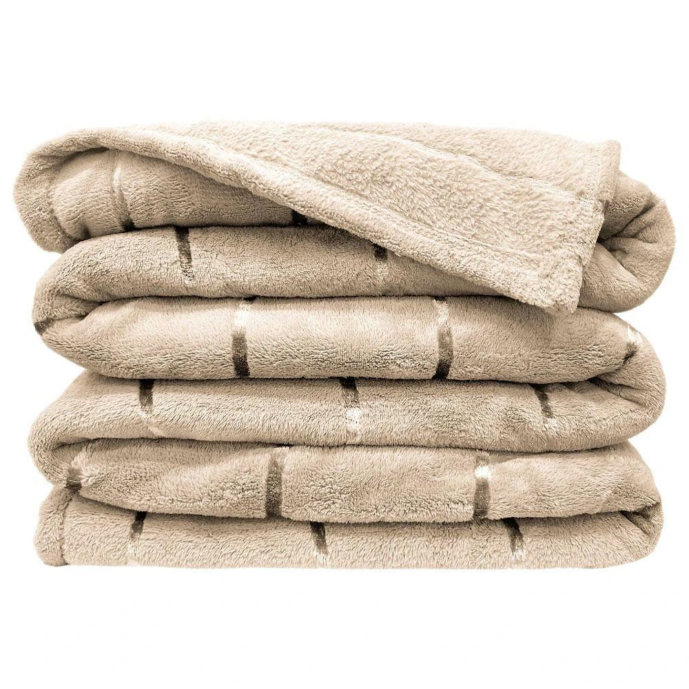 Cobertor Veneza Queen Manta Ultrasoft Premium Listrada Extra Macia - Bege