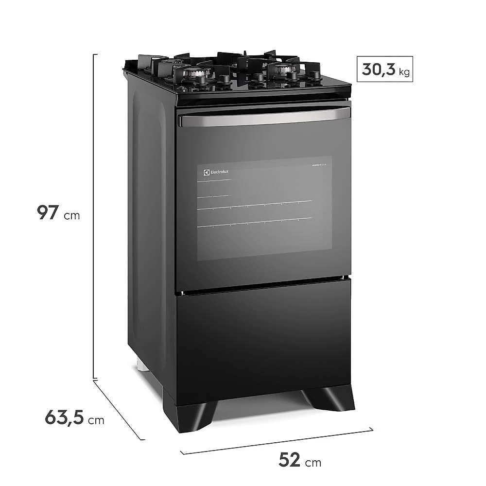Fogão 4 bocas electrolux fe4gb efficient mesa de vidro perfectcook bivolt preto