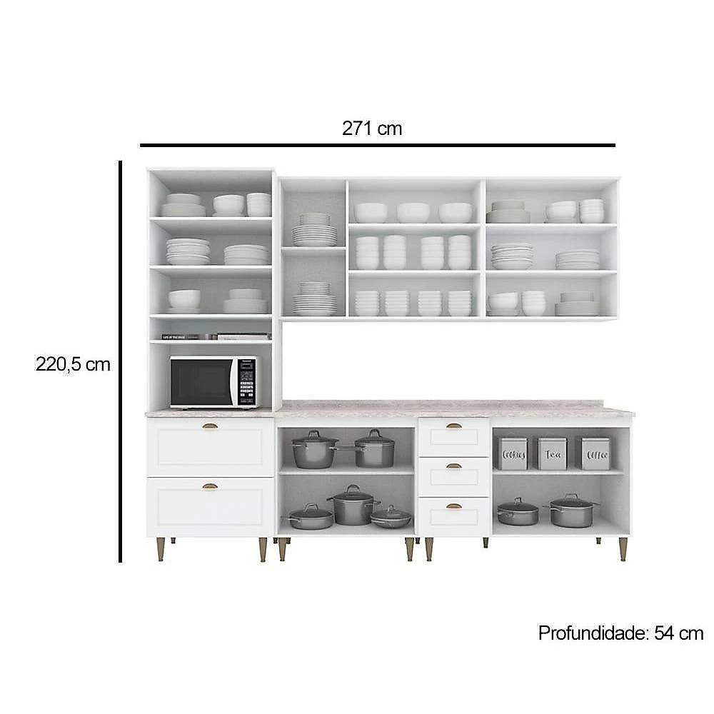 Kit Cozinha Americana C5p52 4 Portas 3 Gavetas MDF 120CM Branco Móveis Henn