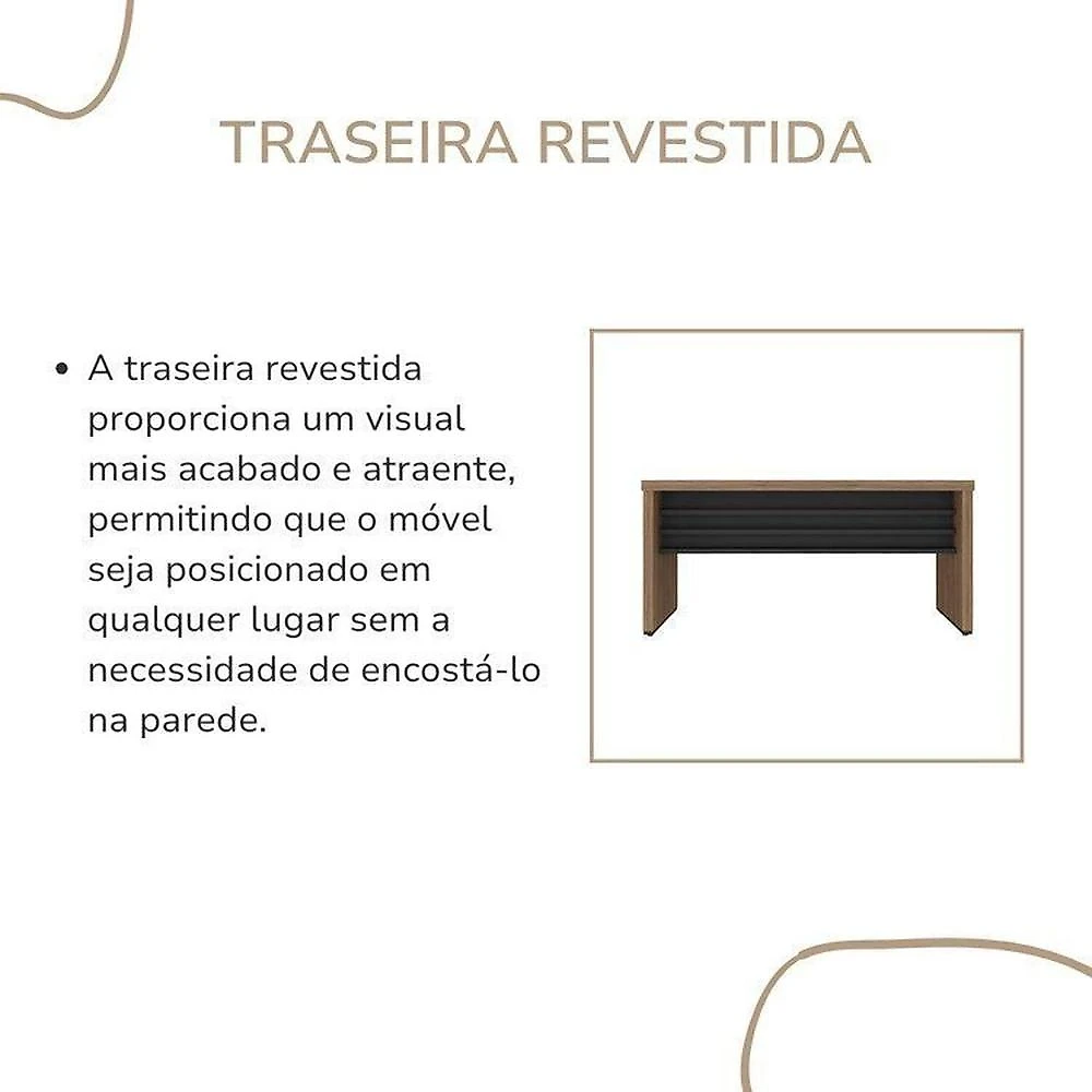 Conjunto Mesa Tamburato 1600, Mesa de Apoio, Balcão, Balcão com Gavetas e Armário Nogal com Preto