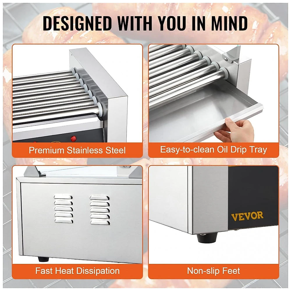 Máquina para Hot Dog 7 Rolos Até 18 Salsichas, Aço Inoxidável, 1050W 110V, Sausage, Prata