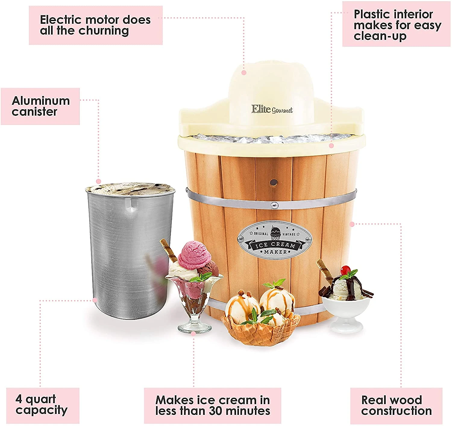 Elite Gourmet EIM924L Máquina de Sorvete Elétrica 4L de C apacidade 110V Marrom