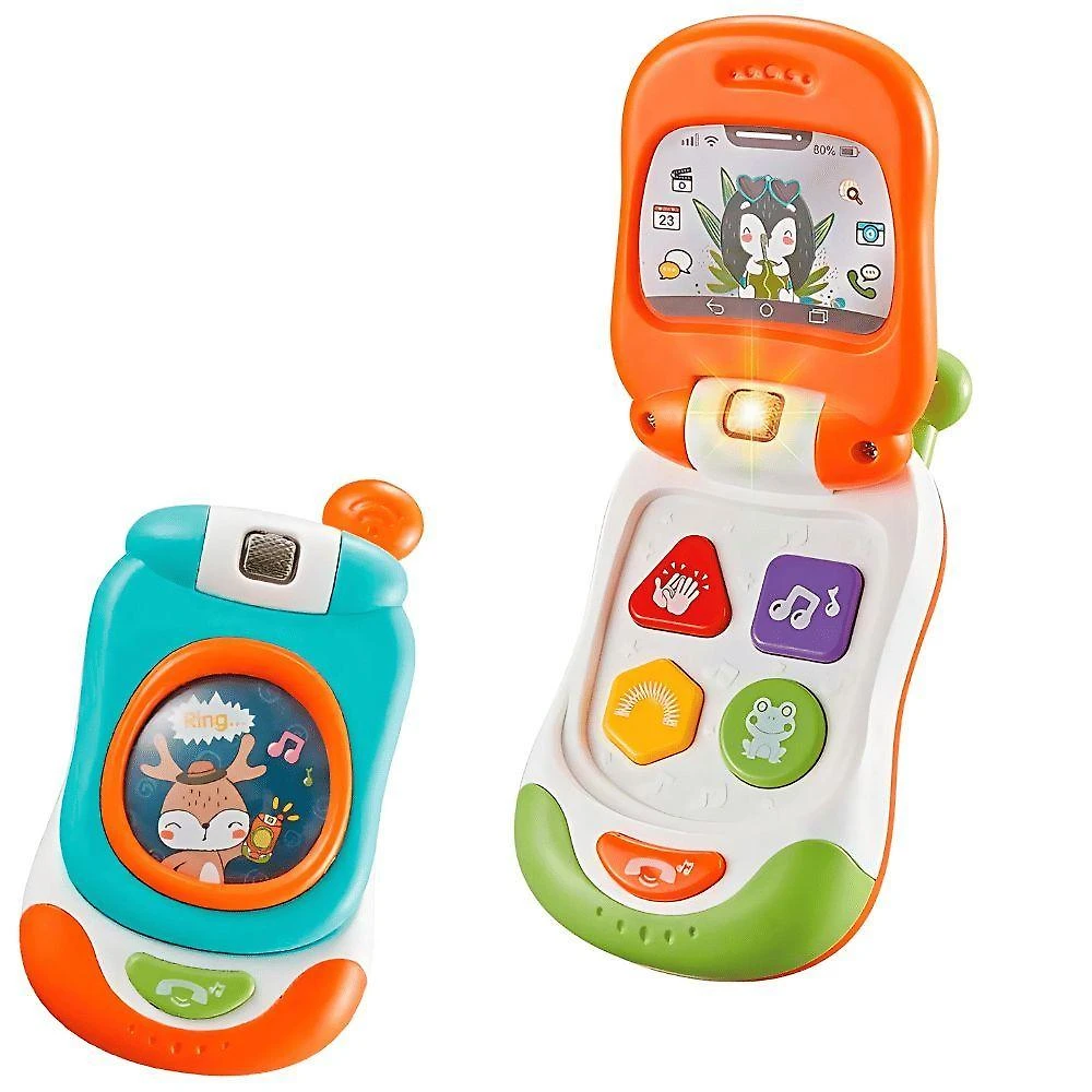 Brinquedo Telefone Infantil Celular Flip Baby Guta Guti com Luz e Som Multicolorido DM Toys