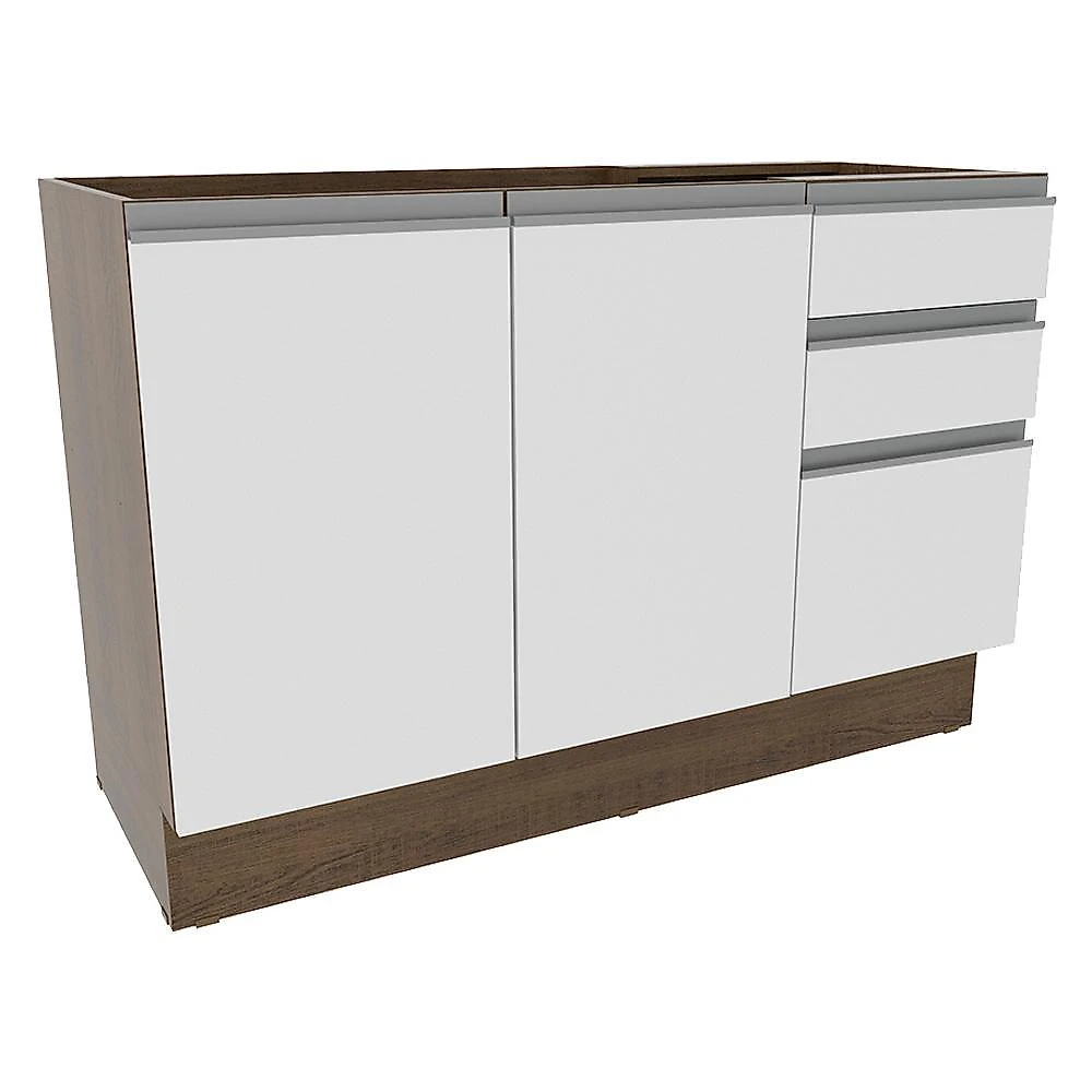 Balcão gabinete de pia armário de cozinha 2 portas e 3 gavetas glamy madesa rustic/branco