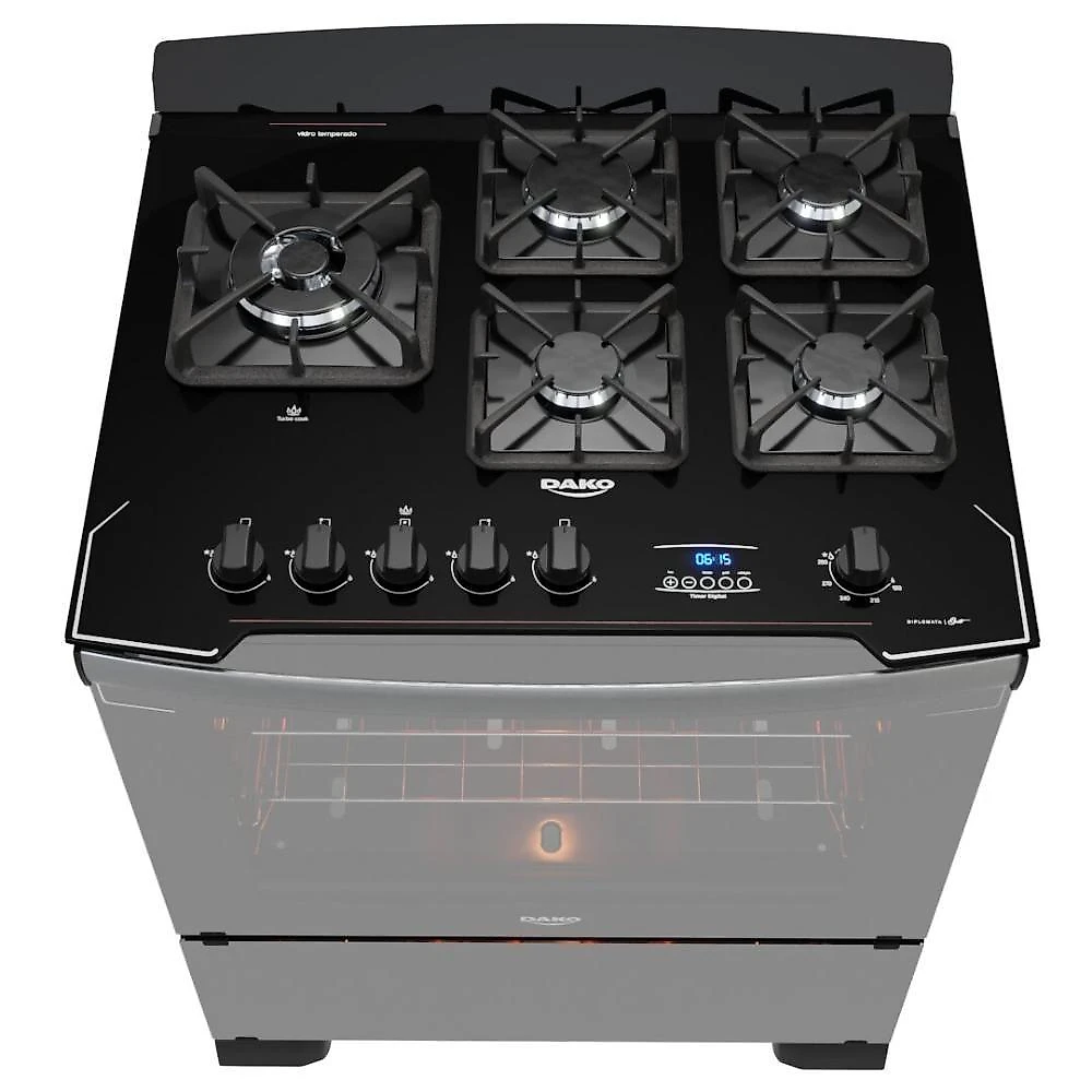 Fogão 5 Bocas Dako Diplomata Glass Grill Style Timer Bivolt
