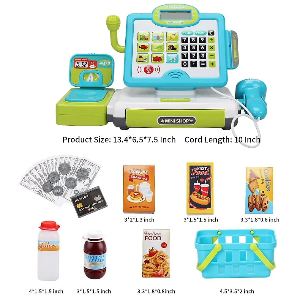 Caixa Registradora FS 45 Peças com Scanner, Microfone e Alimentos para Crianças 3-7 Anos