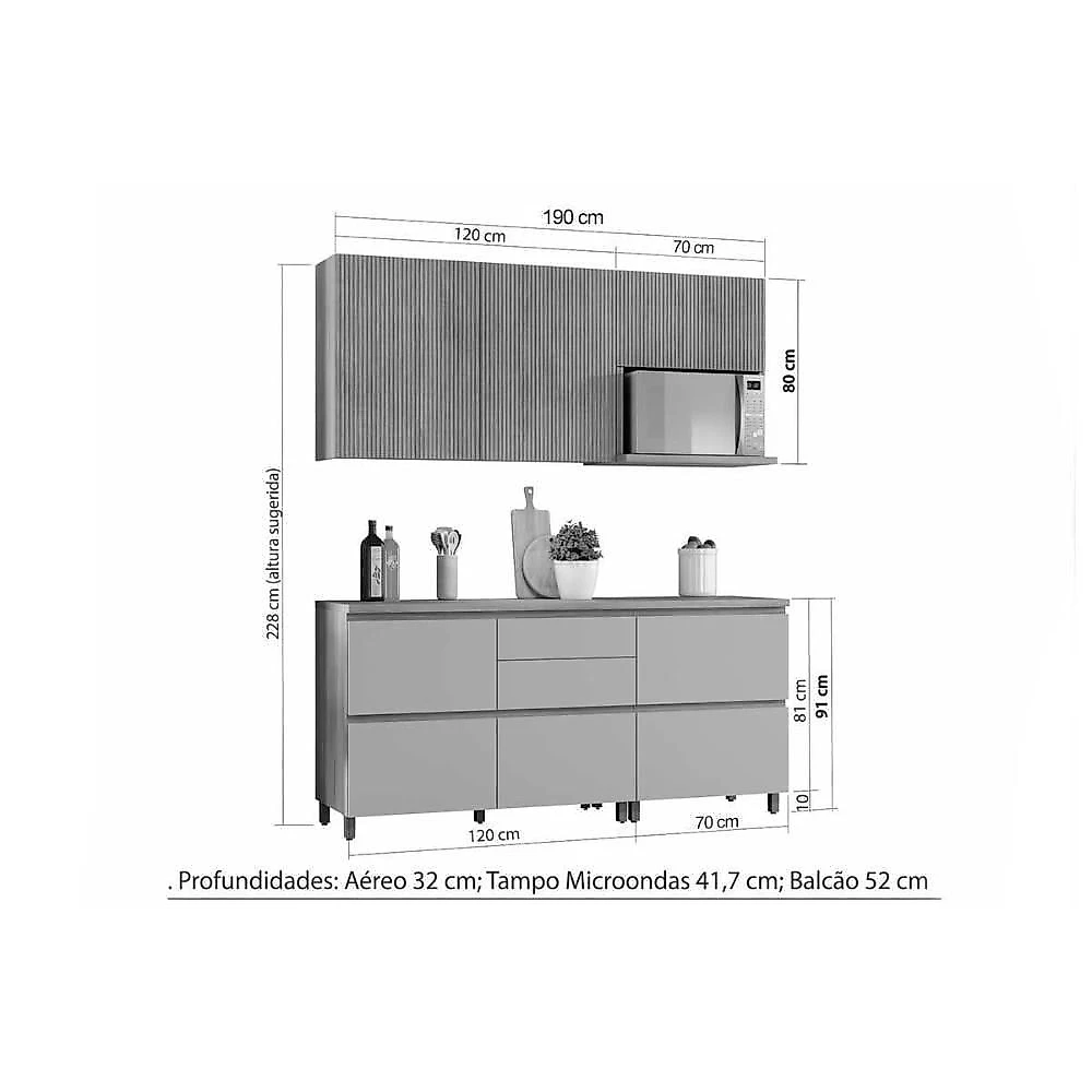 Cozinha Completa Rainha 4 Peças (2 Aéreos + 2 Balcões) C4p22 Nature-verde - Nesher