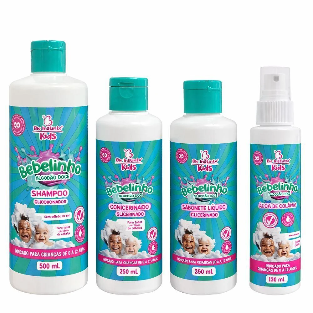 Kit Higiene Infantil Bebelinho Algodão Doce Shampoo Condicionador Sabonete Colônia Bio Instinto