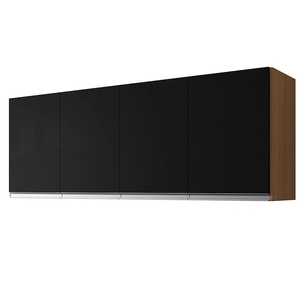 Armário Aéreo Andréia 160cm 4 Portas Amêndoa-preto - Ajl Móveis Amêndoa-preto