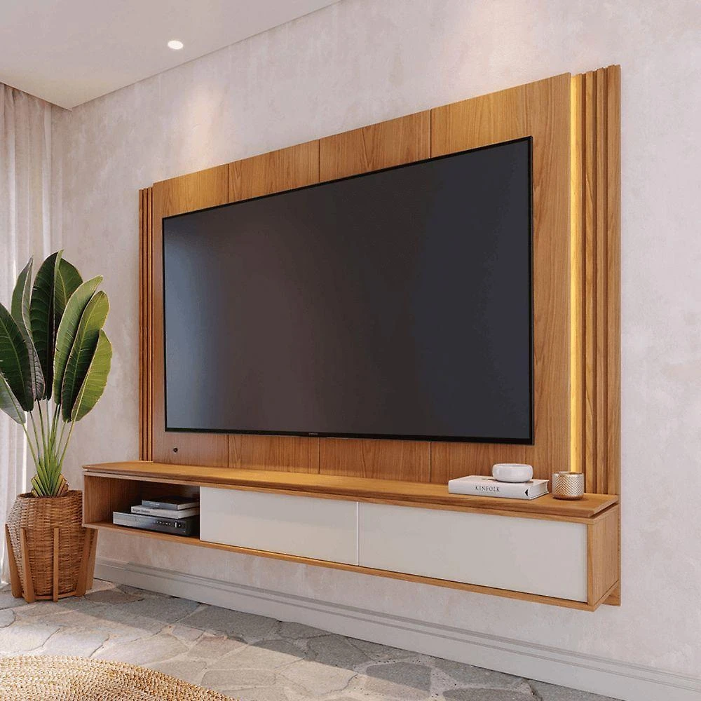 Painel para TV Suspenso Dante 75" 217CM MDF-MDP Freijó Off White Matte Colibri Móveis