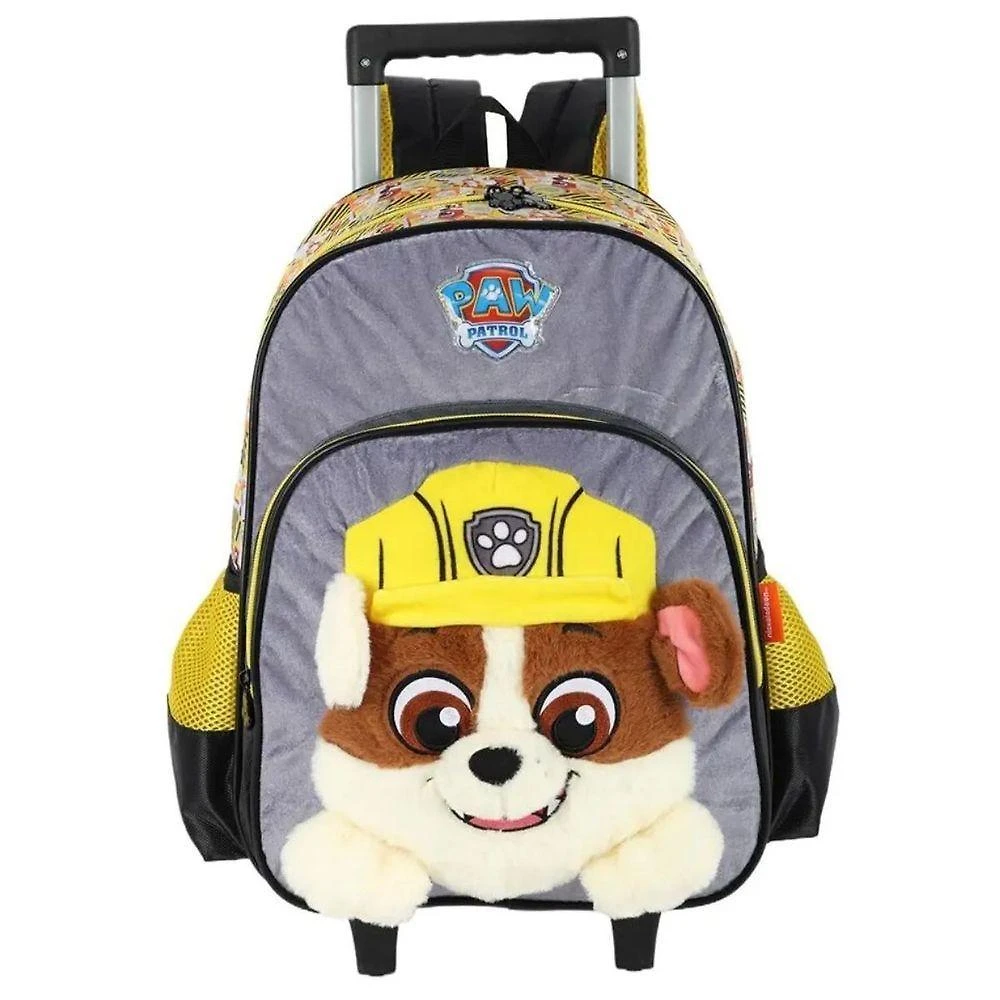 Mochila de Rodinhas Luxcel Patrulha Canina Rubble Pelucia Amarelo Infantil