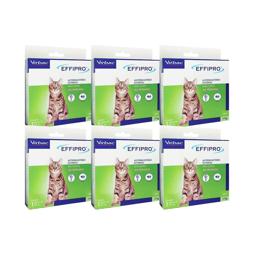 Kit Antipulgas Virbac Effipro para Gatos com 1 Kg ou Mais - 0,5 mL - KIT