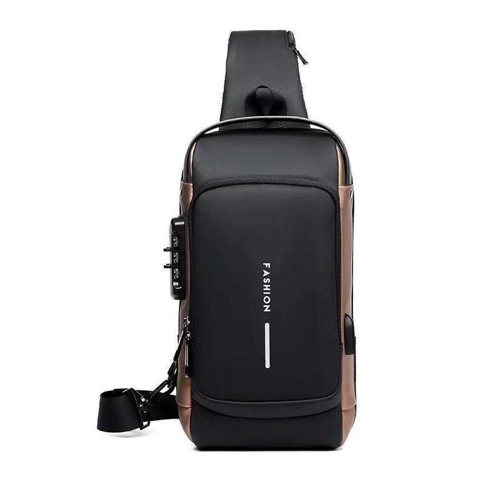 Bolsa de Ombro Mochila Masculina OEM Impermeável em PU para Notebook Até 8 Polegadas Preto Marrom