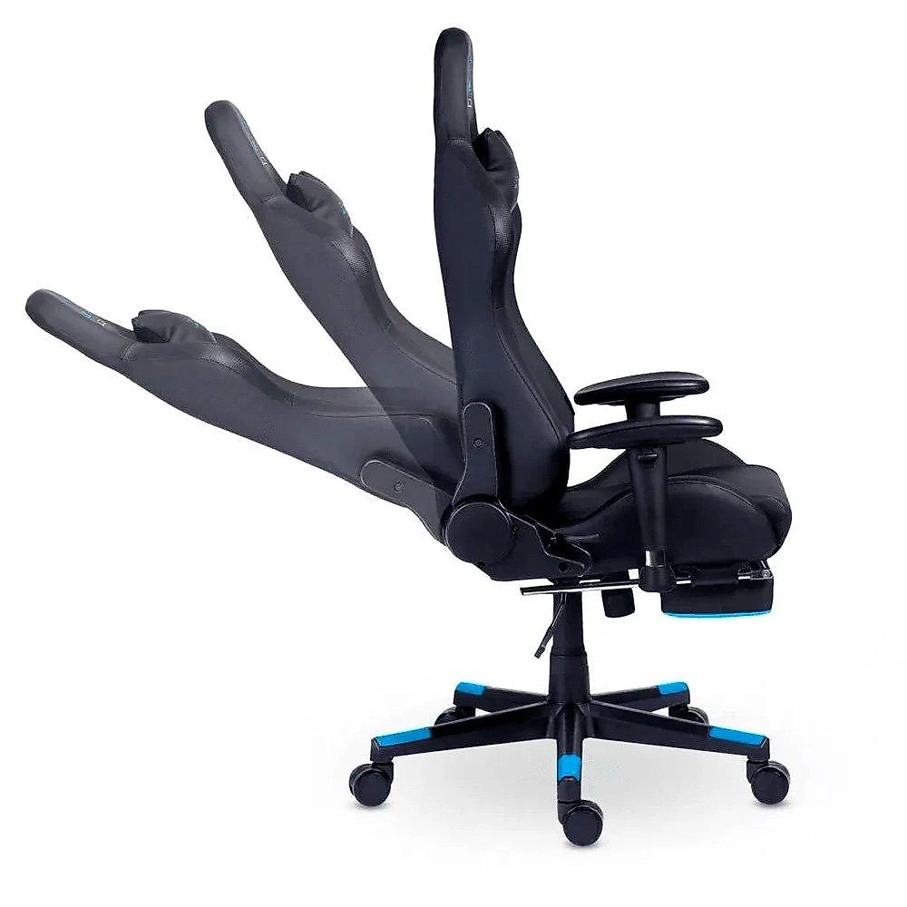 Cadeira Gamer XT Racer Attack, Até 120Kg, Reclinável, Apoio de Pés Retrátil, Cilindro de Gás Classe 4, Couro PU, Preta e Azul - XTR-058