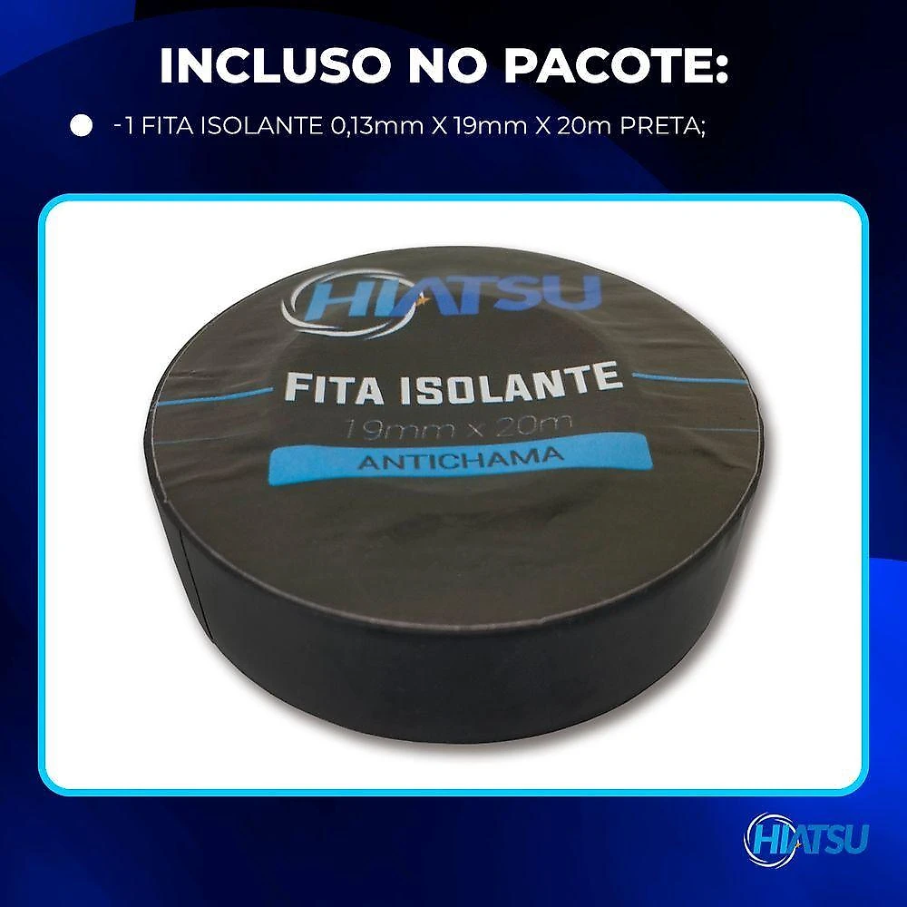 Fita Isolante Antichama 0,13mm X 19mm X 20m Cor Preta Hiatsu 1 Unidade