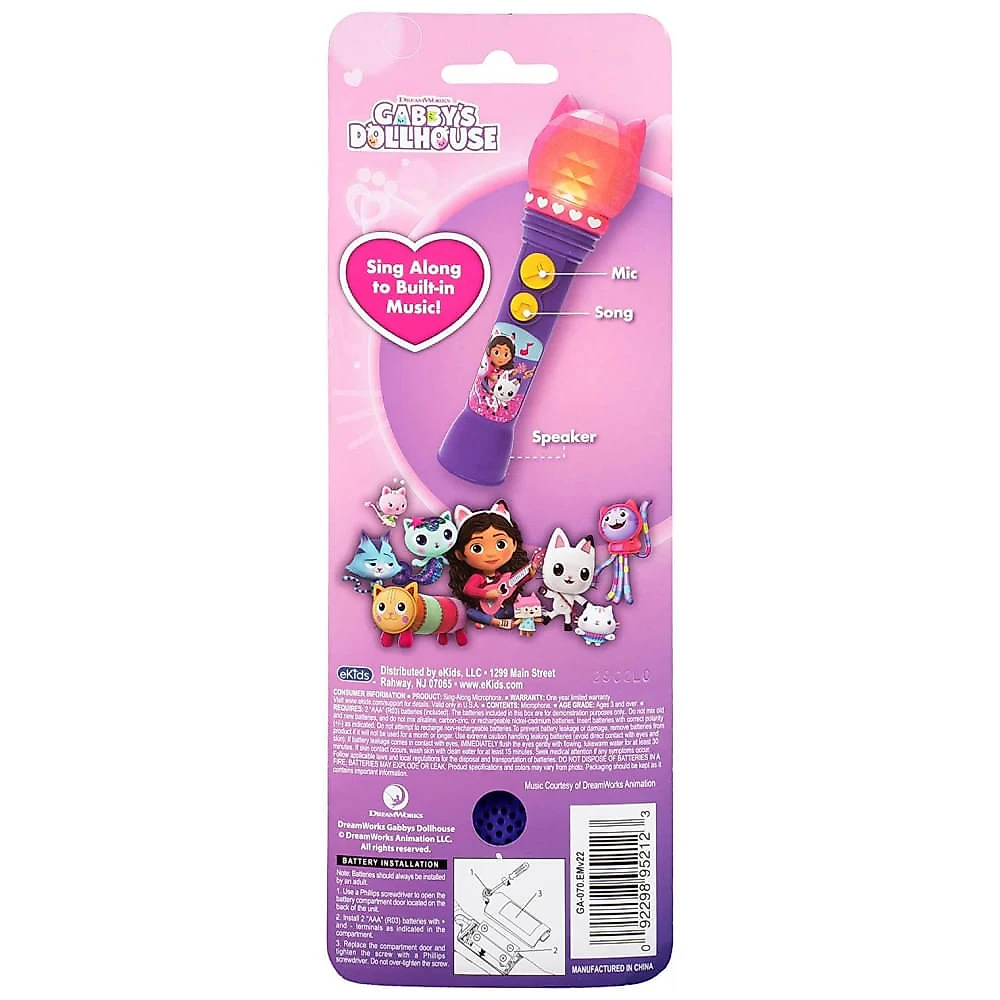 Microfone de Brinquedo DreamWorks Gabbys Dollhouse para Crianças, Brinquedo Musical para Meninas com Canção Incorporada, eKids