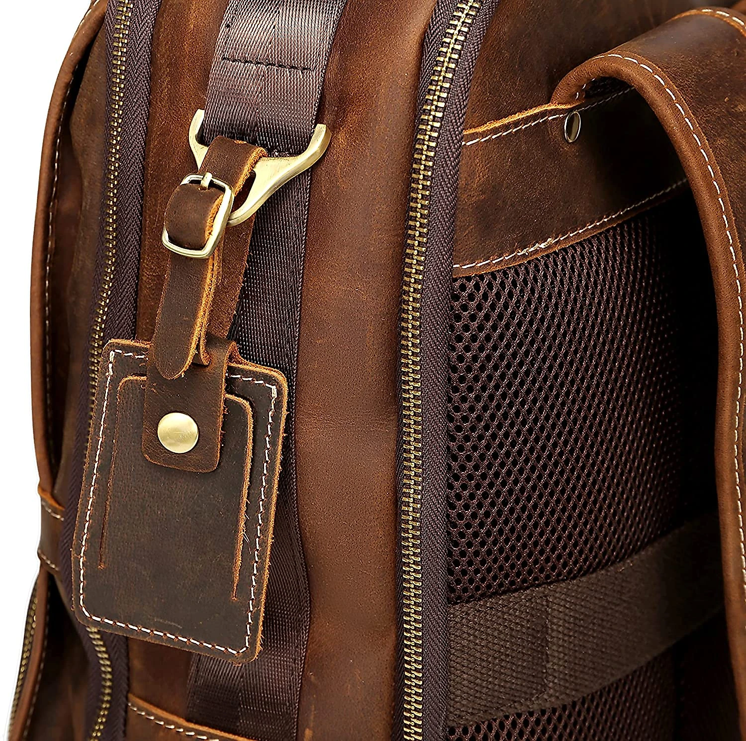 Lannsyne LB140 Mochila Unissex de Couro Genuíno para Laptop 40 cm Marrom