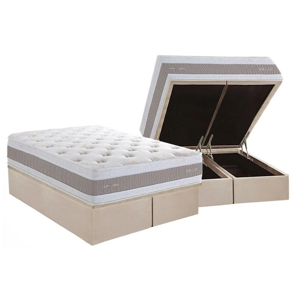 Cama Box Baú King: Colchão Molas Masterpocket Ensacadas Herval Royals Sleep C1666 + Base Crc Suede Clean (193x203x35)