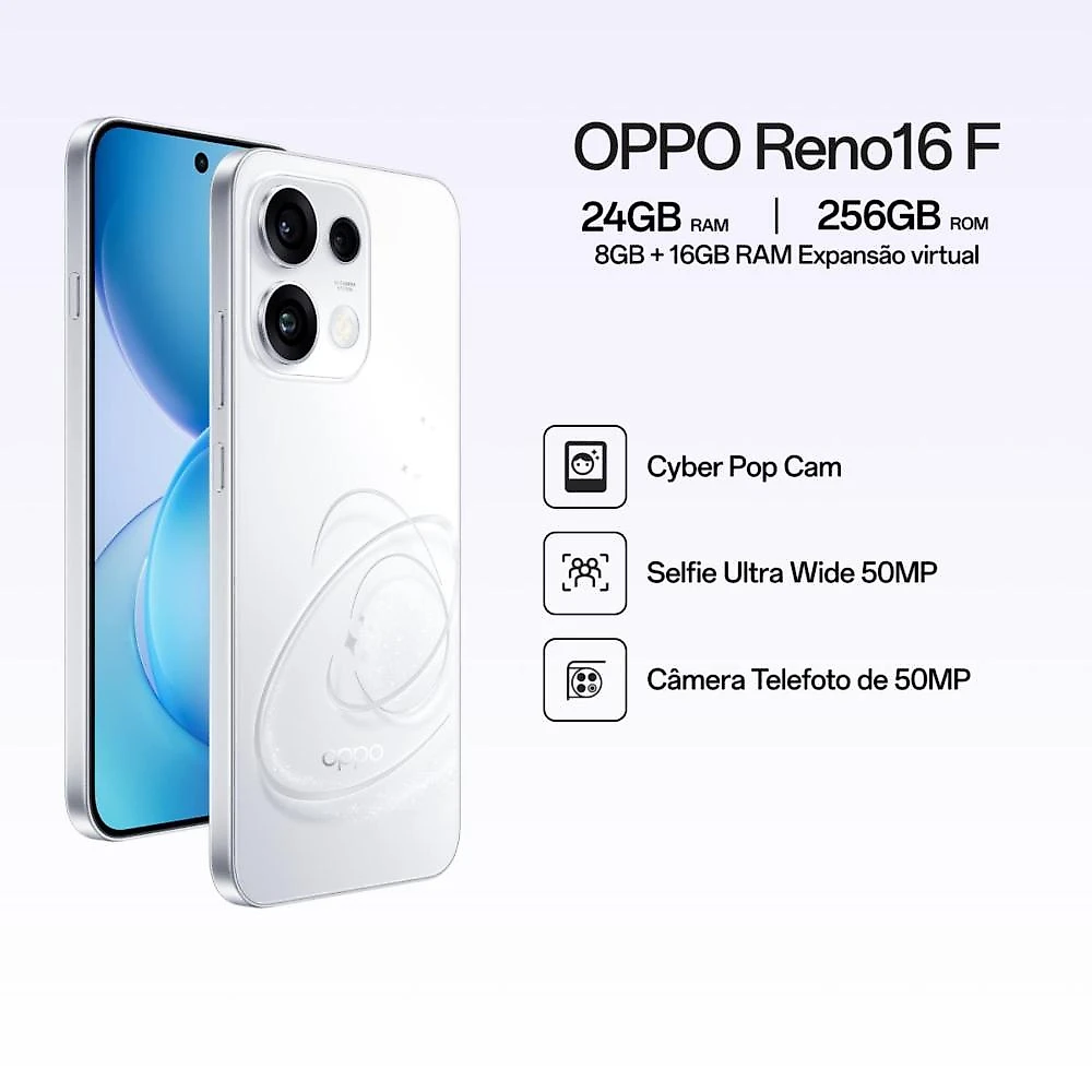 Smartphone oppo reno 16f 5g 256gb branco aura octa core branco aura