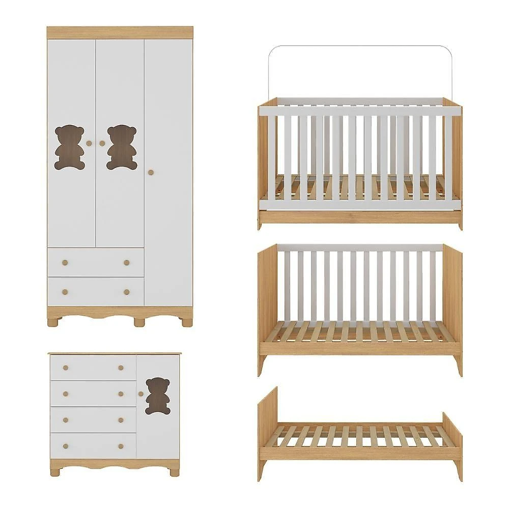 Quarto De Bebê Completo Com Berço Americano 3 Em 1 Ternura Multimóveis MP4655 Madeirado-branco