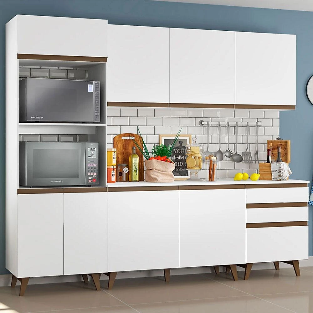 Cozinha completa madesa reims com balcão 8 portas 3 gavetas - branco