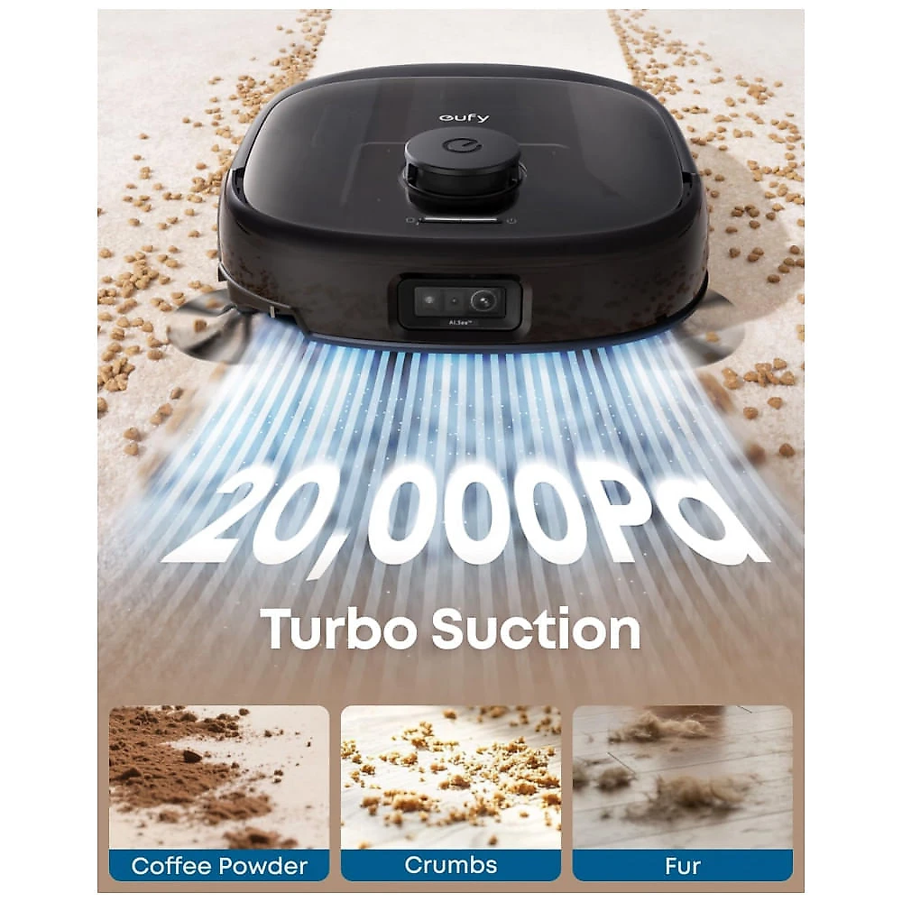 Robô Aspirador eufy E28 20.000 Pa com Esfregão Autolavável HydroJet e Limpeza Profunda de Carpetes Preto 110V