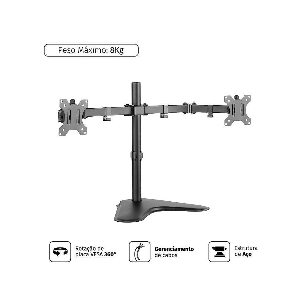 Suporte para 2 Monitores PLMSM02A Articulado VESA 100x100 Aço Pcyes