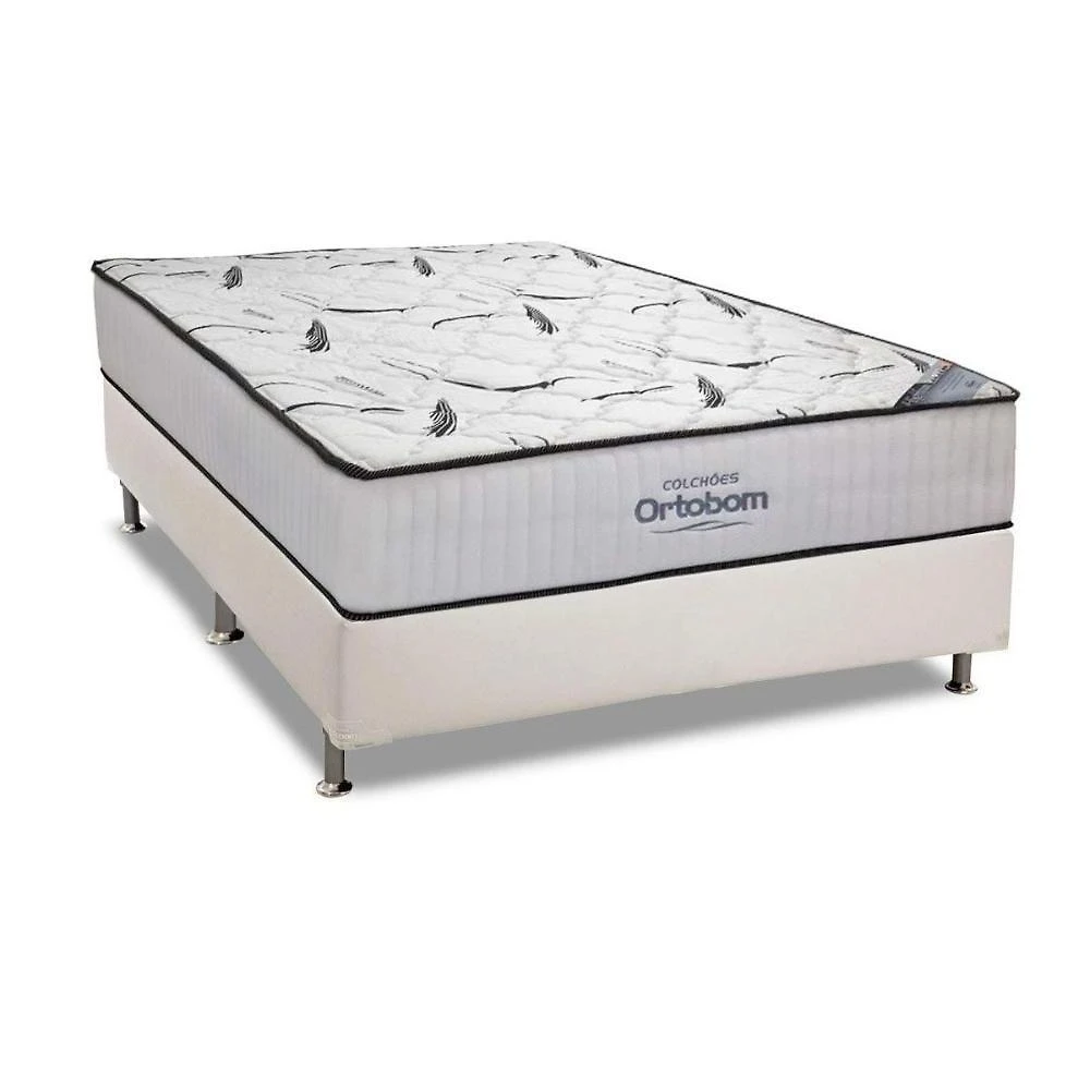 Kit Cama Box Casal Physical Corano White D45 Espuma Courino Branco Ortobom