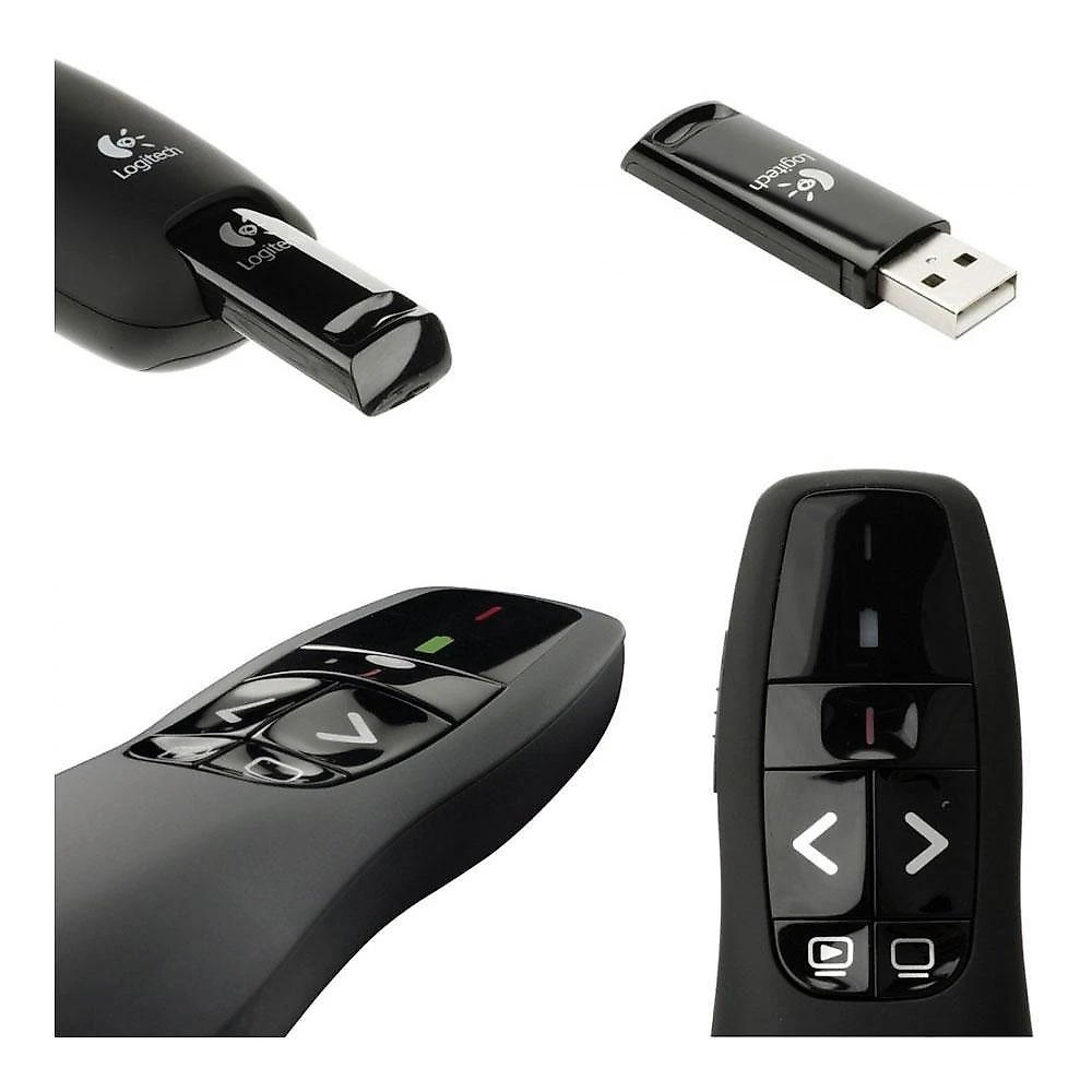 Apresentador sem fio Logitech R400 com Laser Pointer Vermelho, Conexão USB e Pilha Inclusa - 910-001354