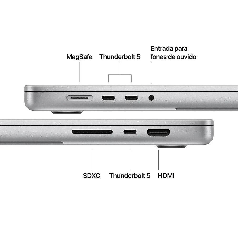 MacBook Pro 16" Apple M5 Pro chip com 18 núcleos CPU e 20 núcleos GPU  24GB  1TB SSD - Prateado