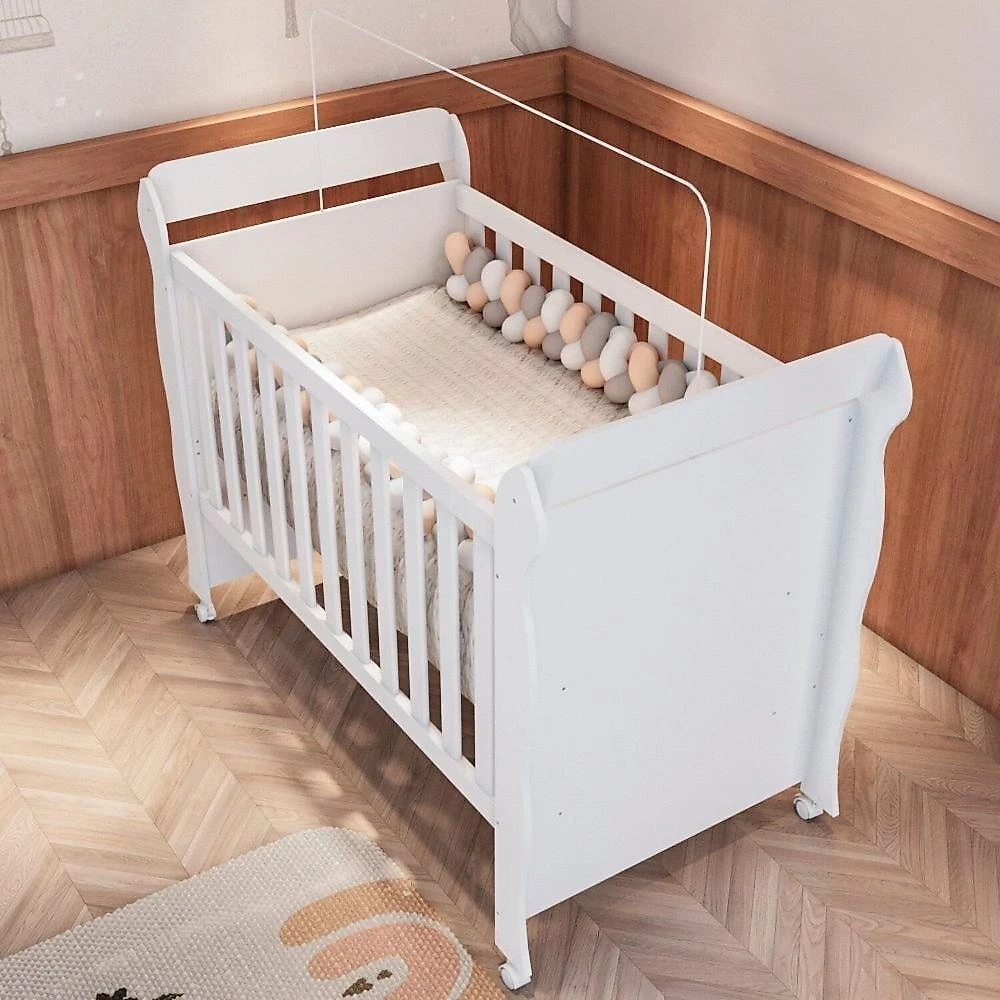 Quarto de Bebê Completo Berço Mini Cama e Guarda-roupa 4 Portas Mirelle Branco