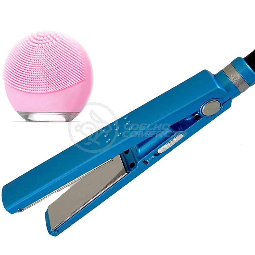 Kit 1 Prancha Nanotitanium + 1 Esponja Facial Rosa Bebê Nº8