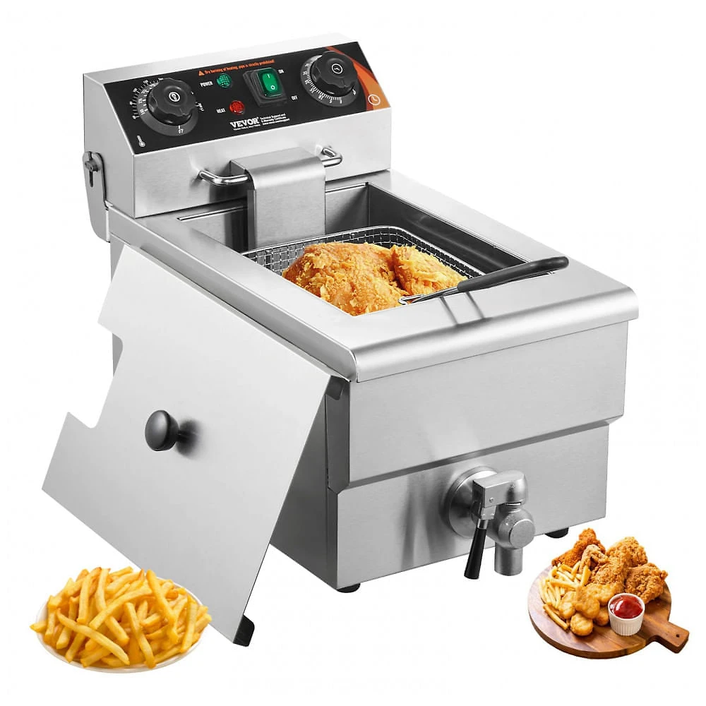 Fritadeira Elétrica Comercial VEVOR SC-101V 11L Inox Timer Controle de Temperatura 110V