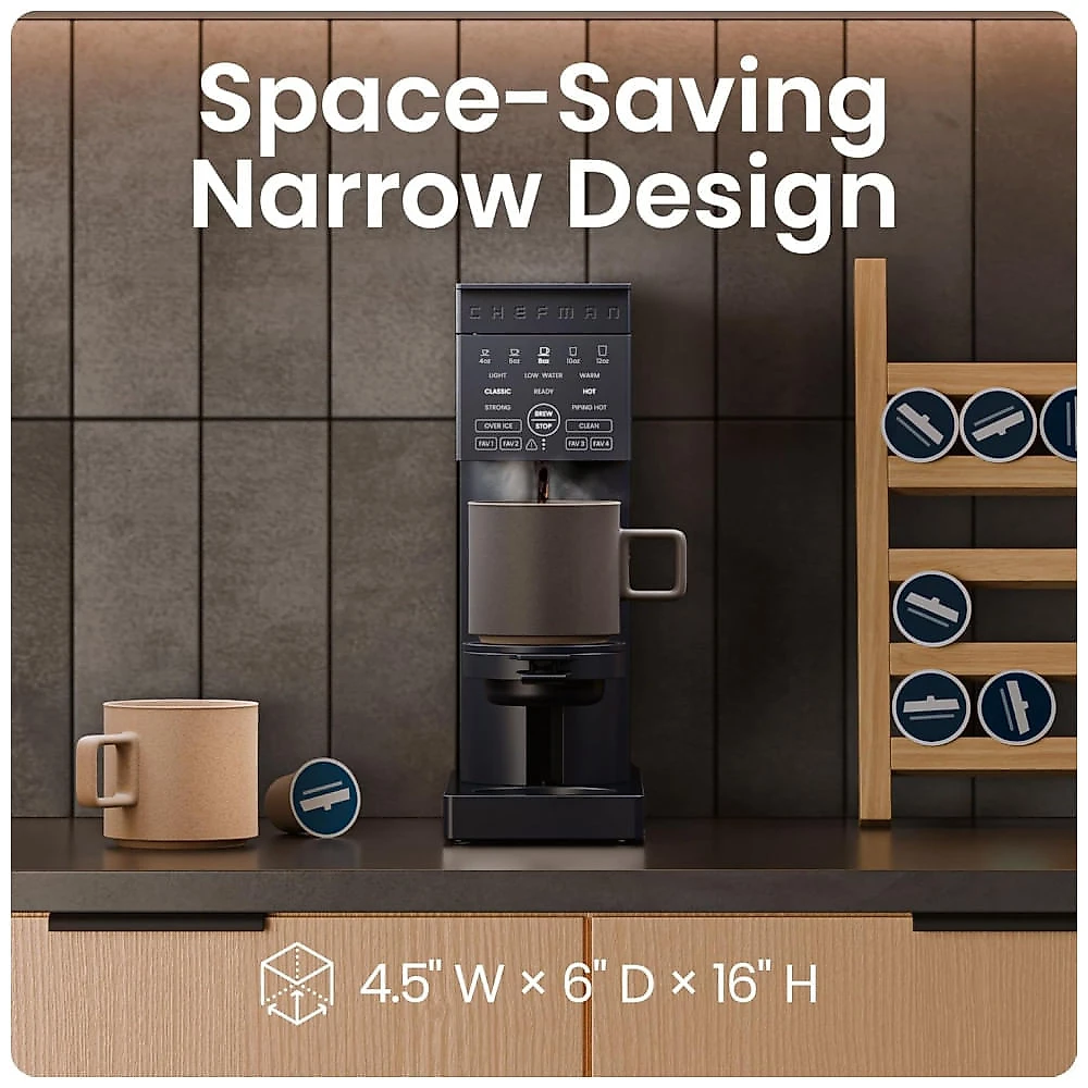 Cafeteira Individual Chefman Caffeinator Midnight Pods e Moído Função Café Gelado 1500W 120V